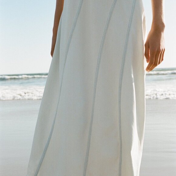 Zara TRF SEAMED DENIM MIDI Dress Saguetti STRAPS Sz L SKY BLUE NWT - Picture 5 of 9